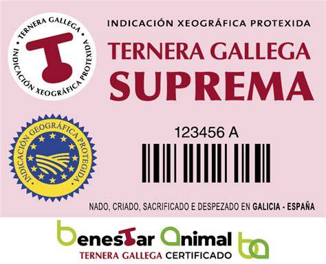 Etiqueta de color rosa característica de Ternera Gallega Suprema
