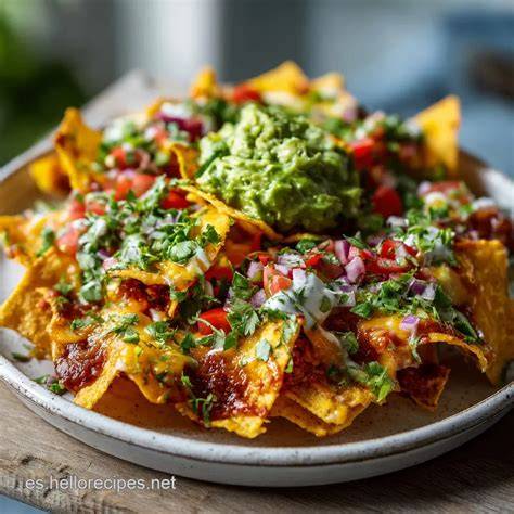 Nachos con diferentes capas de ingredientes