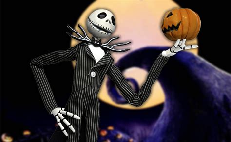 Jack Skellington con su traje de Rey Calabaza