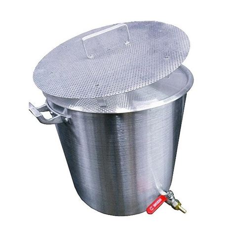Esquema de una olla de cocción artesanal con falso fondo y termómetro
