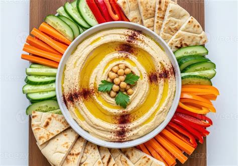Plato de hummus con vegetales