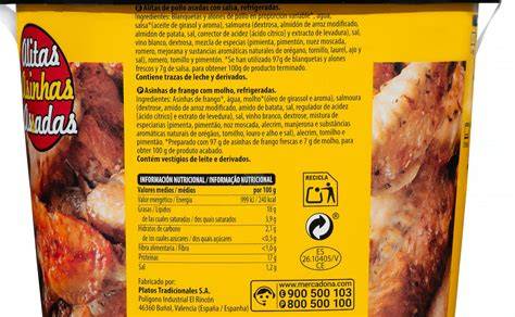 Ingredientes de las alitas de pollo asadas Hacendado