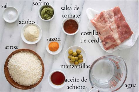 Tabla de ingredientes para arroz con costillas