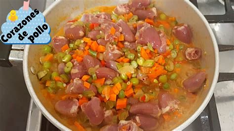 Corazones de pollo salteados con verduras