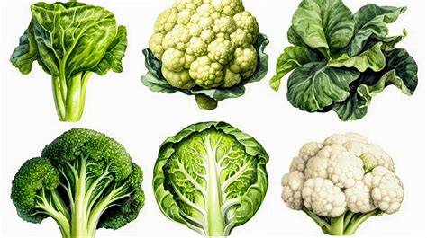 Comparación visual de coliflor, brócoli y romanesco