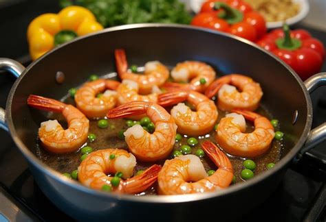 Gambas salteándose en una sartén