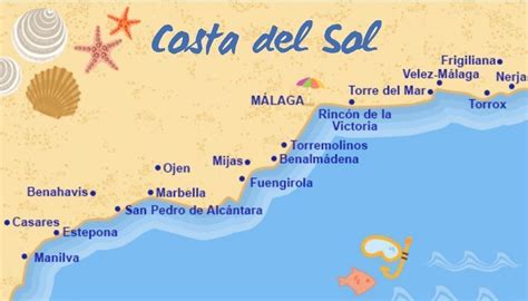 Mapa de la costa de Málaga con puntos de venta de Panadería Salvador