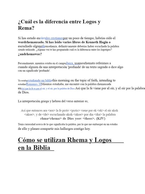 Distinción entre Rhema y Logos en la Biblia
