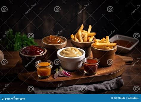 Variedad de salsas para patatas fritas