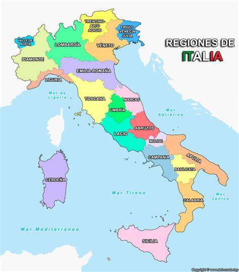 Mapa de las regiones italianas productoras de pasta rellena