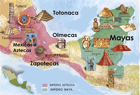 Mapa de la antigua Mesoamérica mostrando las civilizaciones maya y azteca