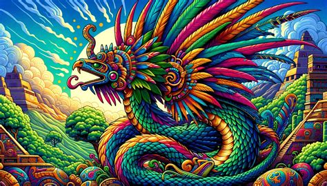 Ilustración de Quetzalcóatl con plantas de cacao