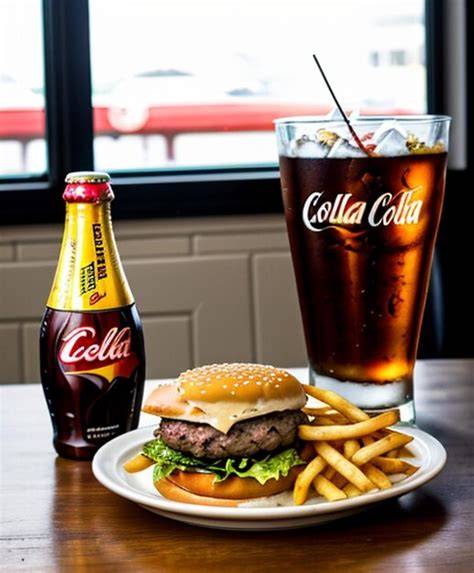 Botella de Coca-Cola junto a un plato de solomillo