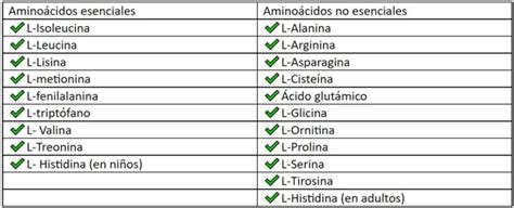 Tabla comparativa de aminoácidos esenciales en la proteína del huevo