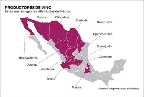Mapa de regiones vitivinícolas de México