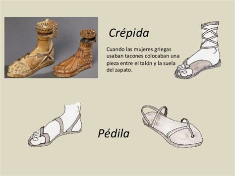 Ejemplos de calzado griego, incluyendo Nínfides y Embades