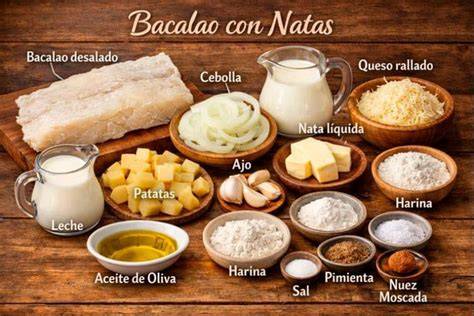 Ingredientes para Bacalao con Natas