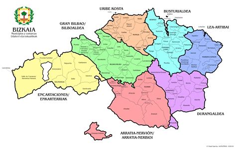 Mapa de Bizkaia con Bilbao y Getxo resaltados