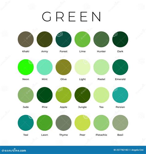 Paleta de colores con diferentes tonos de verde