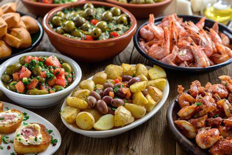 Variedad de tapas españolas con patatas