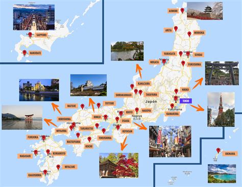 Mapa de Japón con posibles destinos de viaje de los personajes