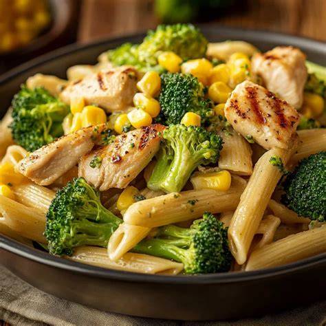 Plato final de pasta con pollo y brócoli