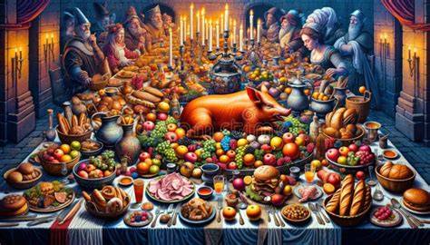 Ilustración histórica de un banquete de la corte renacentista
