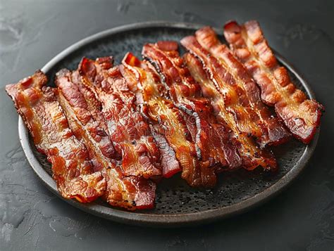 Tiras de tocino cocinado en un plato
