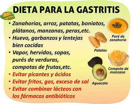 Tabla de alimentos recomendados para la gastritis