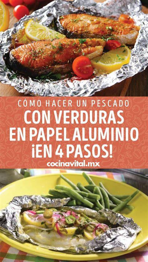 Esquema visual que muestra cómo envolver un pescado con verduras en papel de horno de forma hermética