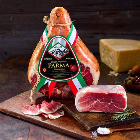Lonchas de Prosciutto di Parma con la grasa blanca visible