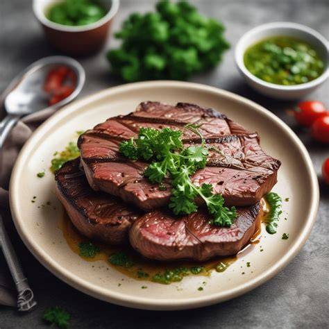 Plato de carne asada con salsa chimichurri