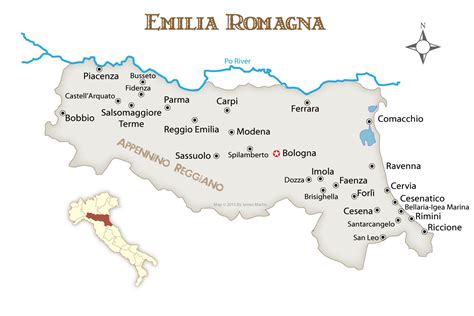 Mapa de la región de Emilia-Romaña en Italia, destacando la ciudad de Bolonia