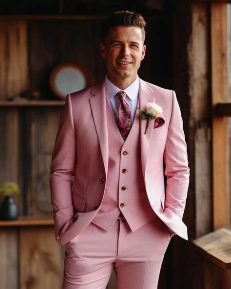 Accesorios para complementar un traje rosa pastel: corbata, pañuelo de bolsillo, reloj