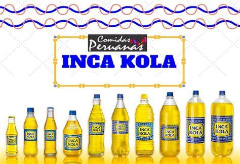 Botellas y latas de Inca Kola con motivos incas