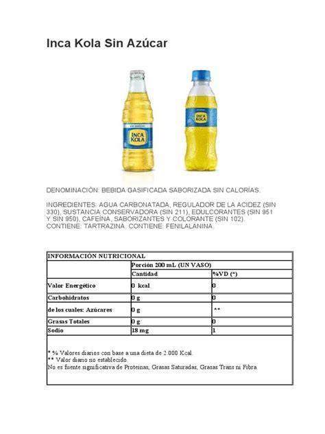 Tabla nutricional detallada de Inca Kola