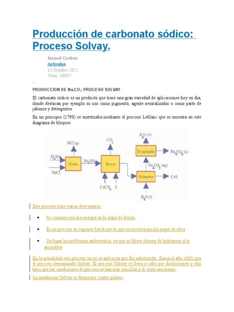 Diagrama del proceso Solvay para la producción de carbonato de sodio