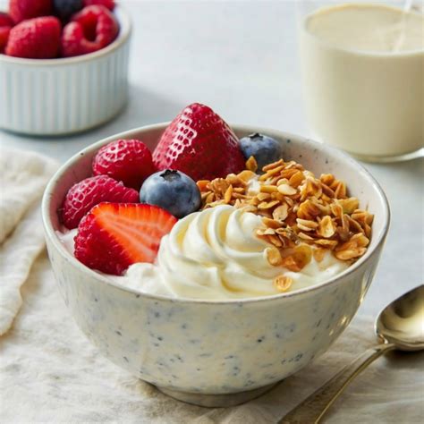 Plato de yogur con frutas y salvado de trigo