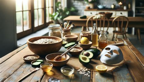 Ingredientes frescos para mascarillas naturales en una tabla de cortar