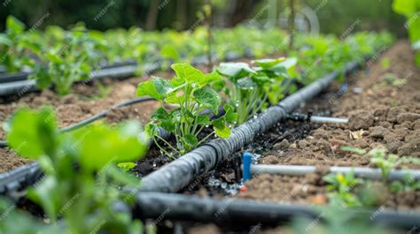 Sistema de riego por goteo en una planta de pimiento