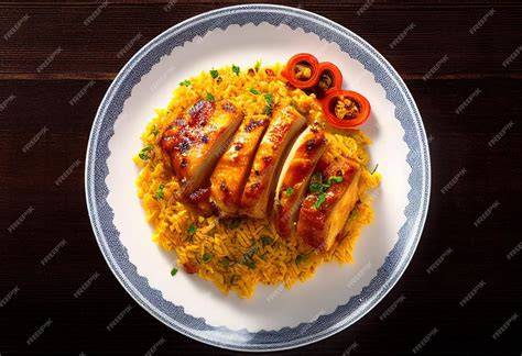Pollo asado con arroz en una olla