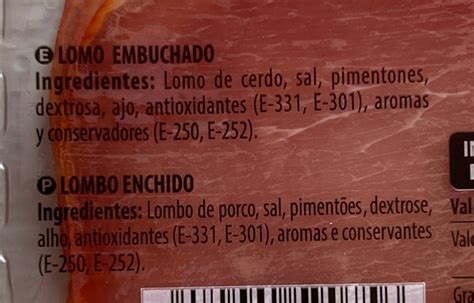 Tabla nutricional lomo embuchado por 100 gramos