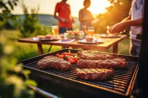 Barbacoa al aire libre con amigos y familiares