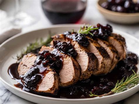 Lomo de cerdo en salsa de vino tinto con acompañamiento
