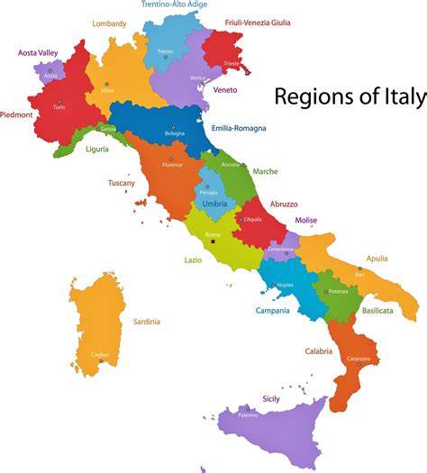Mapa de Italia con regiones destacadas para involtinis