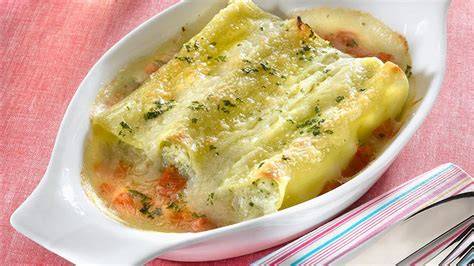 Canelones rellenos de brandada listos para hornear