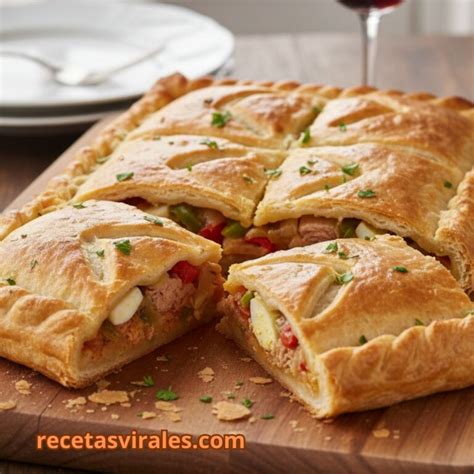 Empanada casera de pimientos caramelizados recién horneada