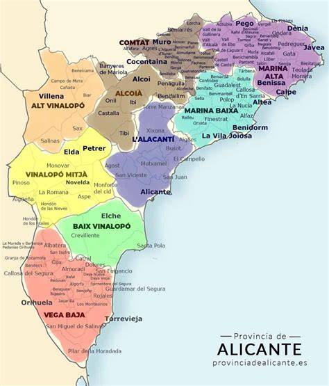 Mapa de la provincia de Alicante con las localizaciones de las empresas productoras de frutas y verduras