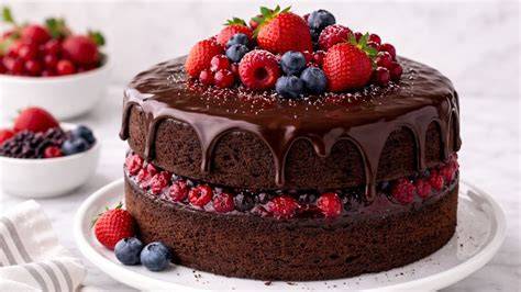 diferentes formas de decorar un pastel de chocolate con frutos rojos