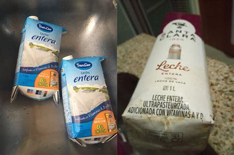 Cartón de leche hinchado